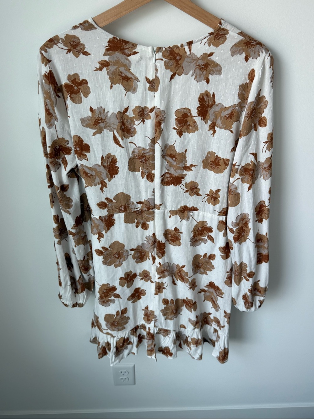 Altr’d State White Floral Wrap Dress with Brown Flower Print - Picture 5 of 7